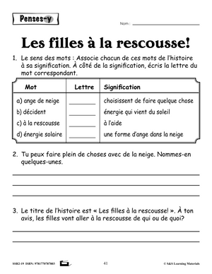 Compréhension de textes pour filles 1e à 3e année