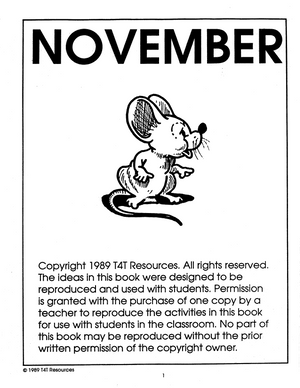 November - An Integrated Theme Unit Grade 1