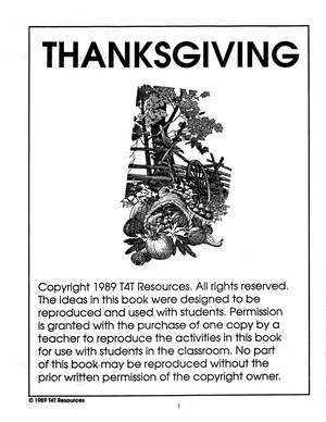 Thanksgiving - An Integrated Theme Unit Grade 1